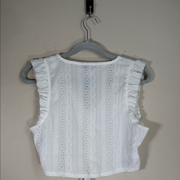 BCBGMaxAzria White Eyelet Ruffle Blouse - Picture 3 of 7